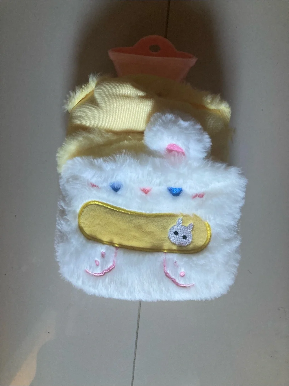 Yellow & White Plush Kids Mittens with Bunny Patch